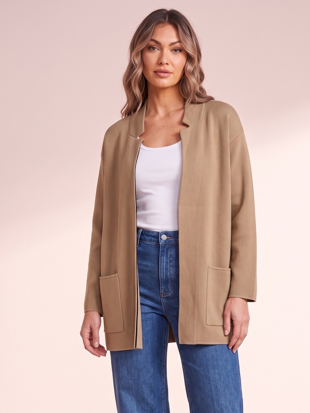 Talbots Camel Tan Notched Collar Cardigan Sweater Jacket Sz 2X P Minimalist  NEW